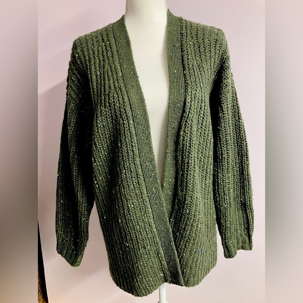American Eagle Outfitters Women’s Open Front Sweater, XS, Olive Green, Knit